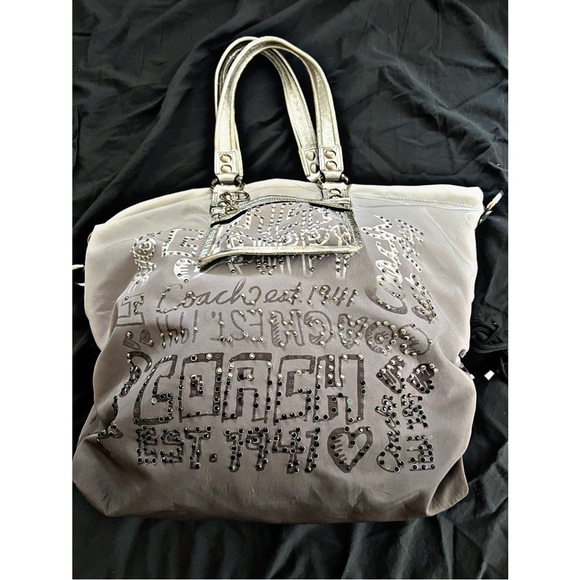 Coach Handbags - Coach Poppy XL Silver Gray Metallic Tote Purse